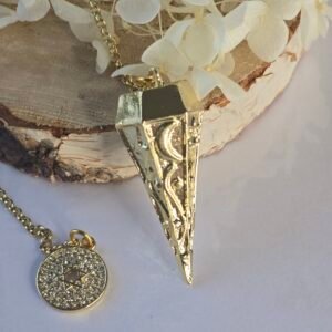 Pendule conique en métal plein doré avec ornements spirituels, outil de radiesthésie précis