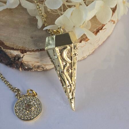 Pendule conique en métal plein doré avec ornements spirituels, outil de radiesthésie précis