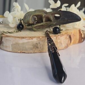 Pendule crâne de corbeau avec chaîne longue en métal – radiesthésie gothique