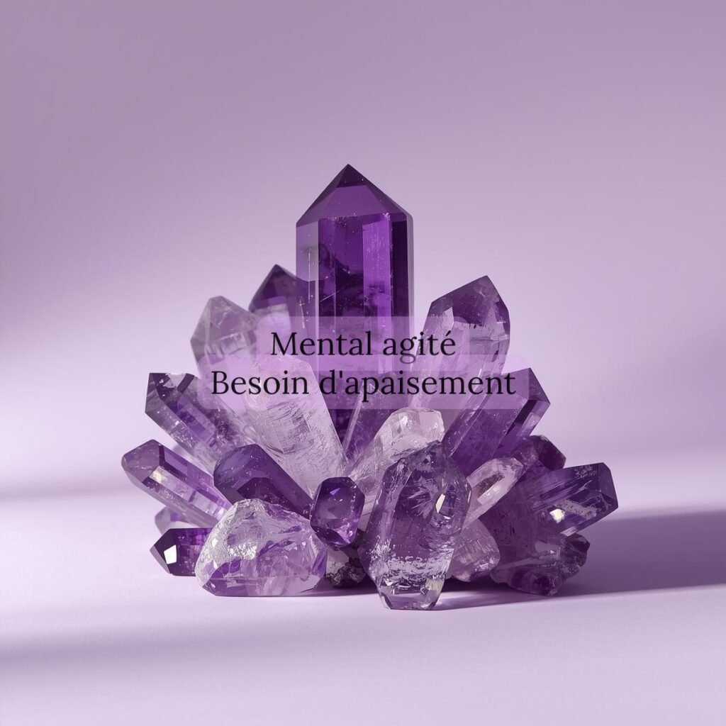 Cluster d'améthyste violette naturelle pour apaiser le mental agité et calmer les émotions intenses