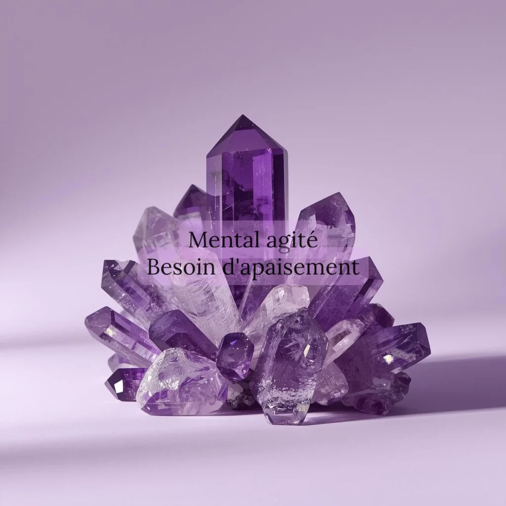 Cluster d'améthyste violette naturelle pour apaiser le mental agité et calmer les émotions intenses