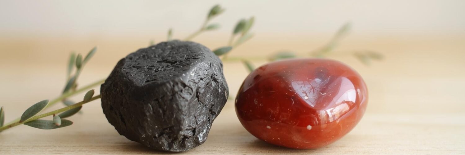 Pierre de lave et jaspe rouge — pierres d'ancrage naturelles Isha Kriya