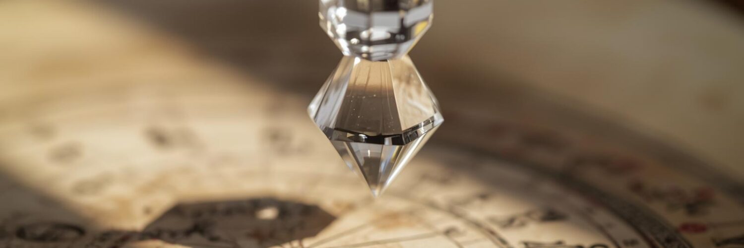 Pendule de radiesthésie au-dessus d'un cadran — pratique énergétique Isha Kriya