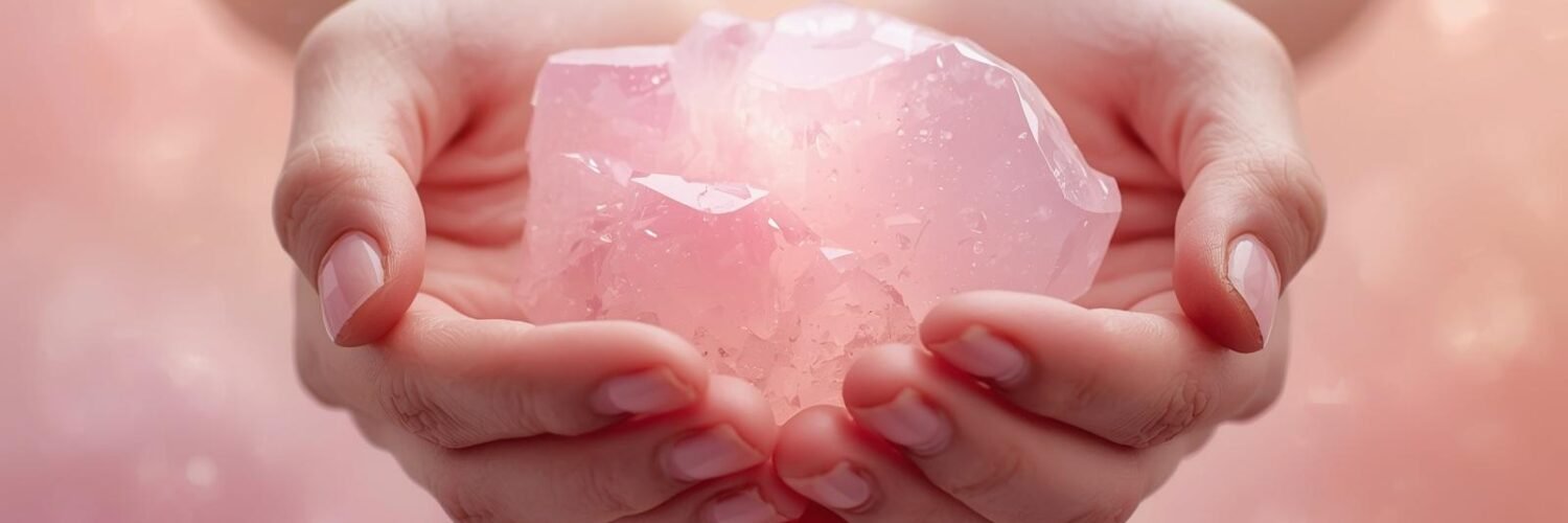Quartz rose tenu dans les mains — douceur et amour Isha Kriya