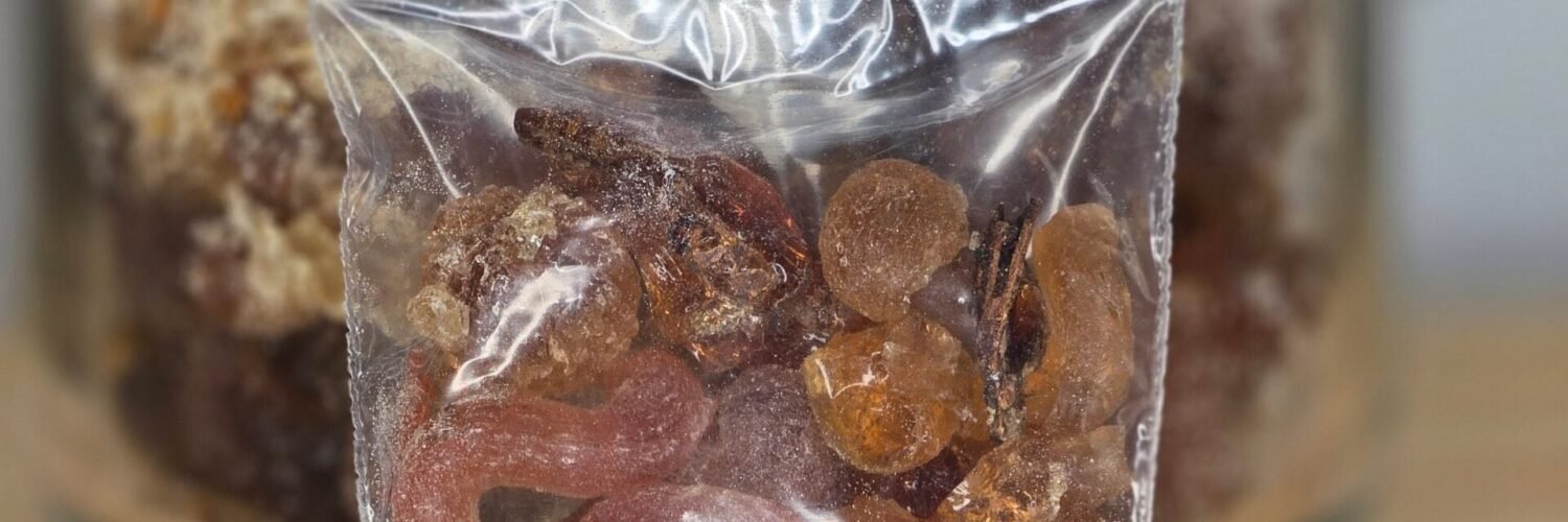 Sachet de 30 g de copal Mesquite – résine sacrée de Prosopis alba, encens naturel du Mexique pour ancrage et purification rituelle.