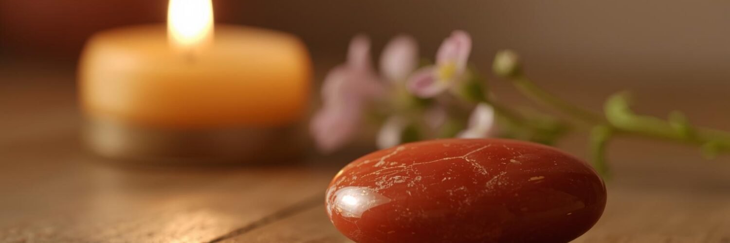 Jaspe rouge galet — ancrage Isha Kriya