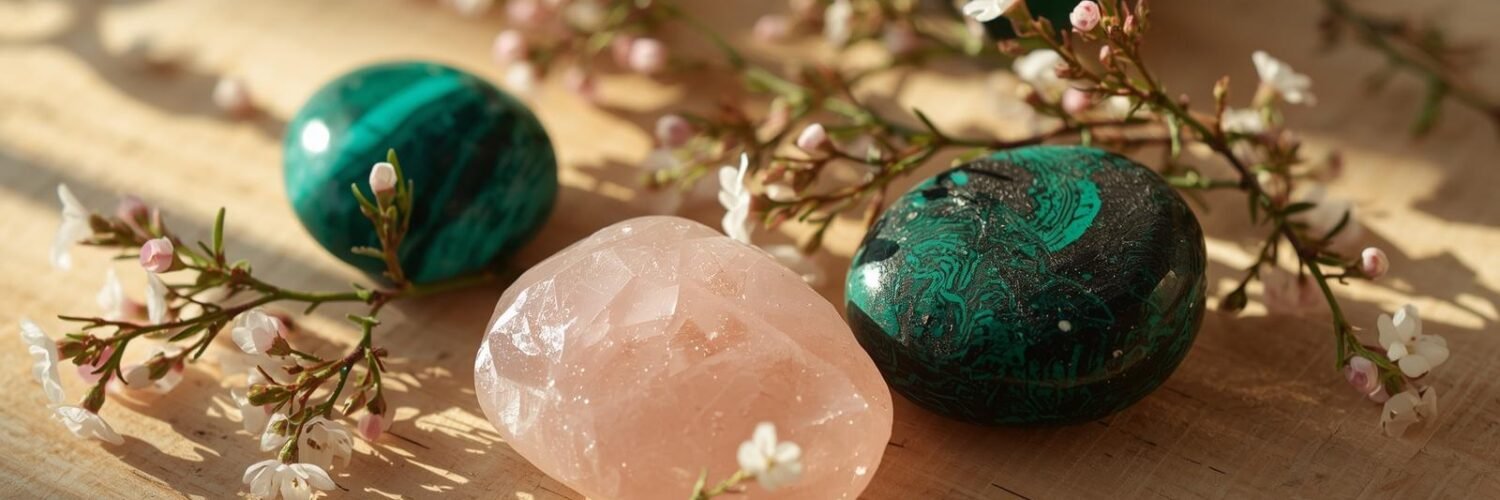 Malachite et quartz rose — duo guérison Isha Kriya