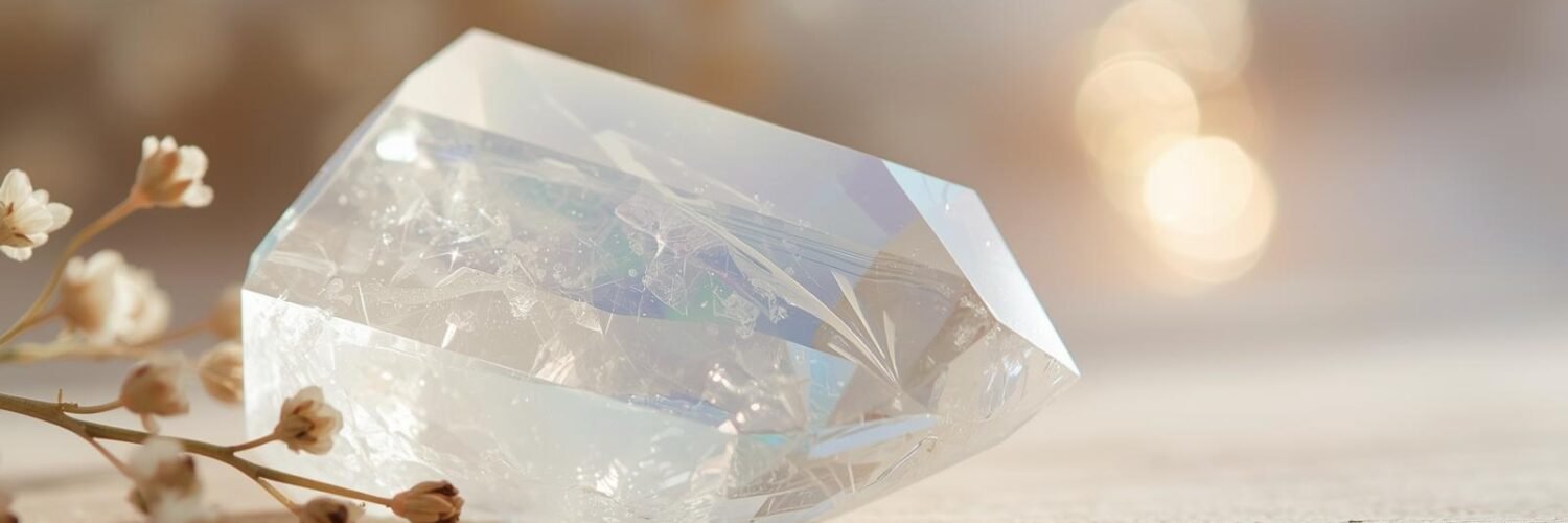 Sélénite brute blanche nacrée sur fond naturel — lithothérapie Isha Kriya